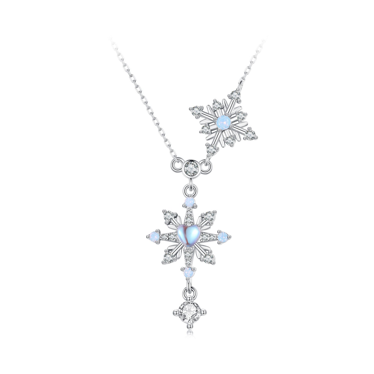 Silver Necklace Shining Snowflake CZ Pendant with Lobster Clasp For Sale - sursenso Necklaces