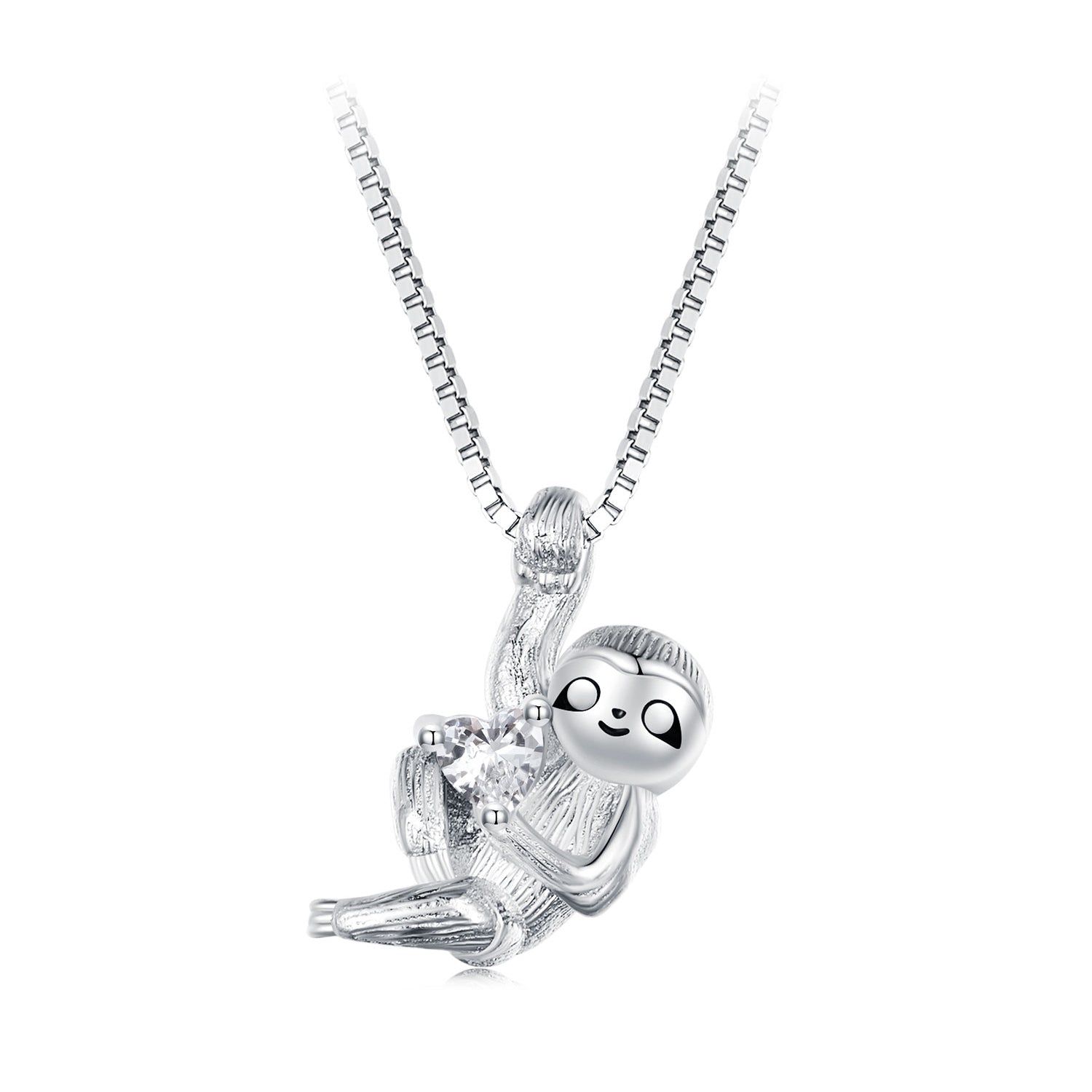 Silver Necklace Sloth CZ Pendant with Lobster Clasp For Sale - sursenso Necklaces