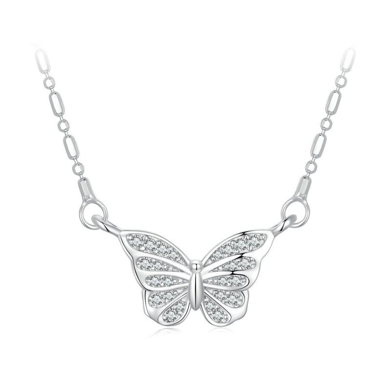 Silver Necklace Spiritual Butterfly CZ Pendant with Lobster Clasp Adjustable For Sale - sursenso Necklaces
