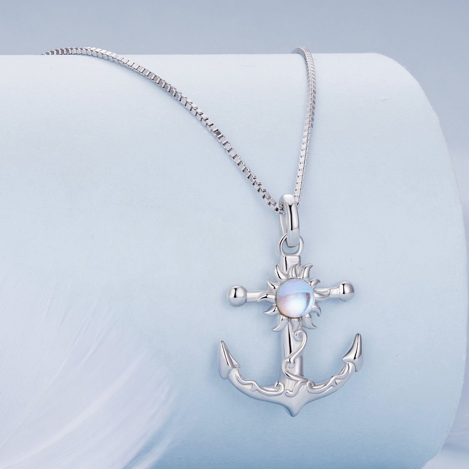 Silver Necklace Sun Anchor Pendant with Lobster Clasp For Sale - sursenso Necklaces
