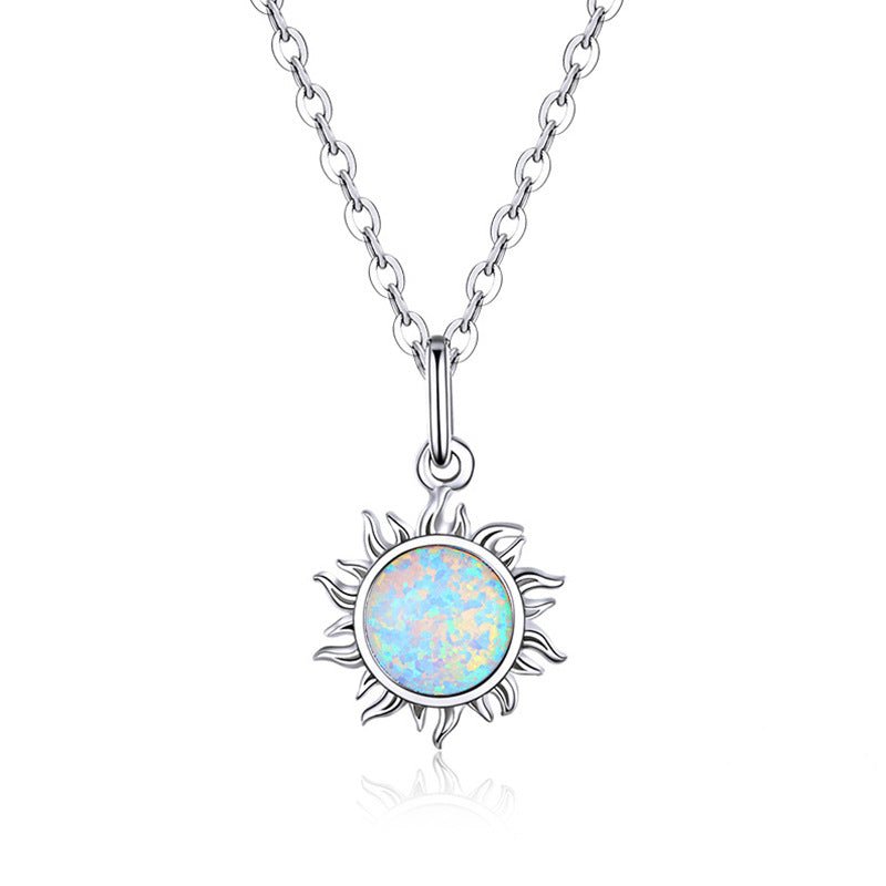 Silver Necklace White Opal Sun Pendant with Lobster Clasp Jewelry Adjustable For Sale - sursenso Necklaces