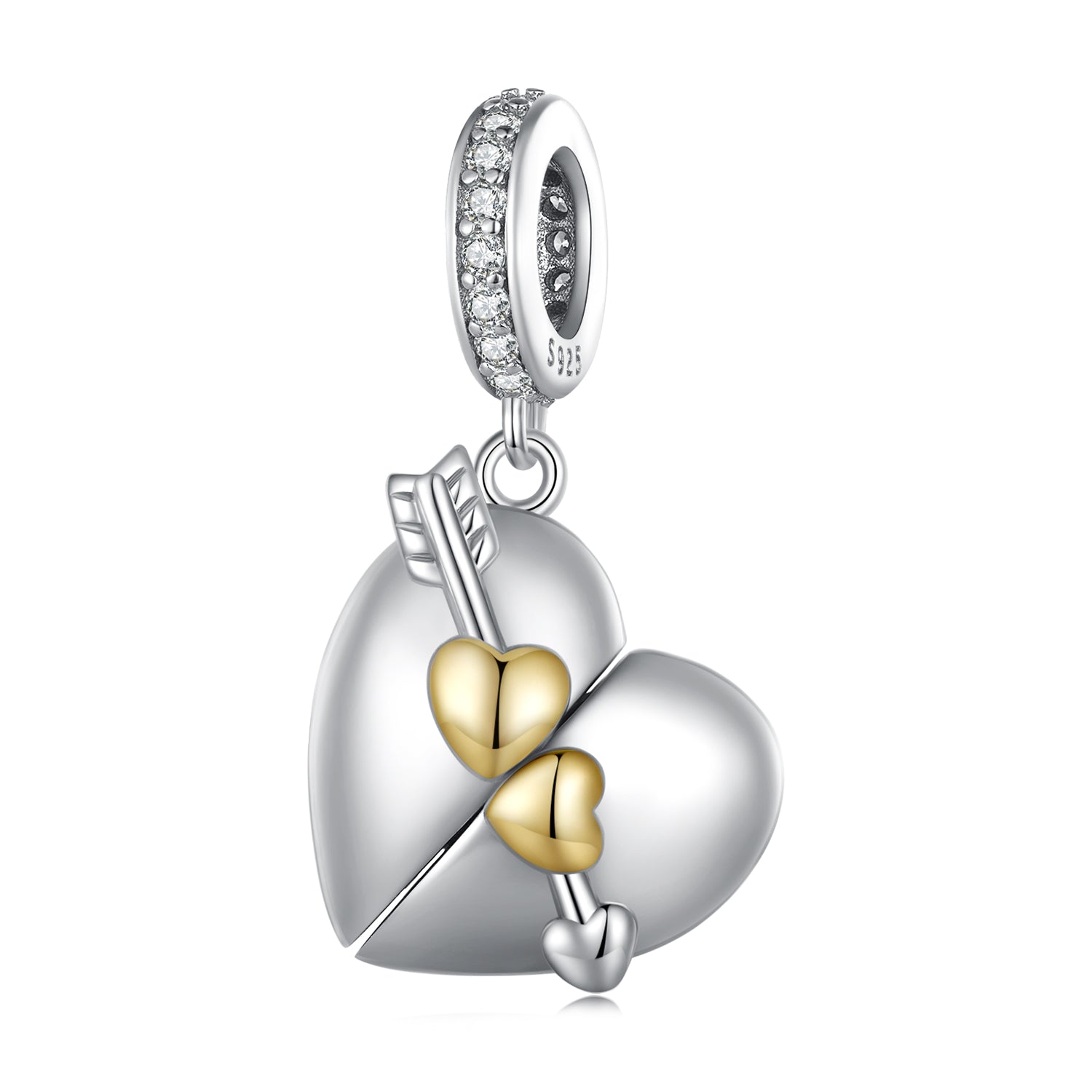 Silver Pendant Arrow Through Heart Open Close CZ Dangle Charm For Sale - sursenso Pendant