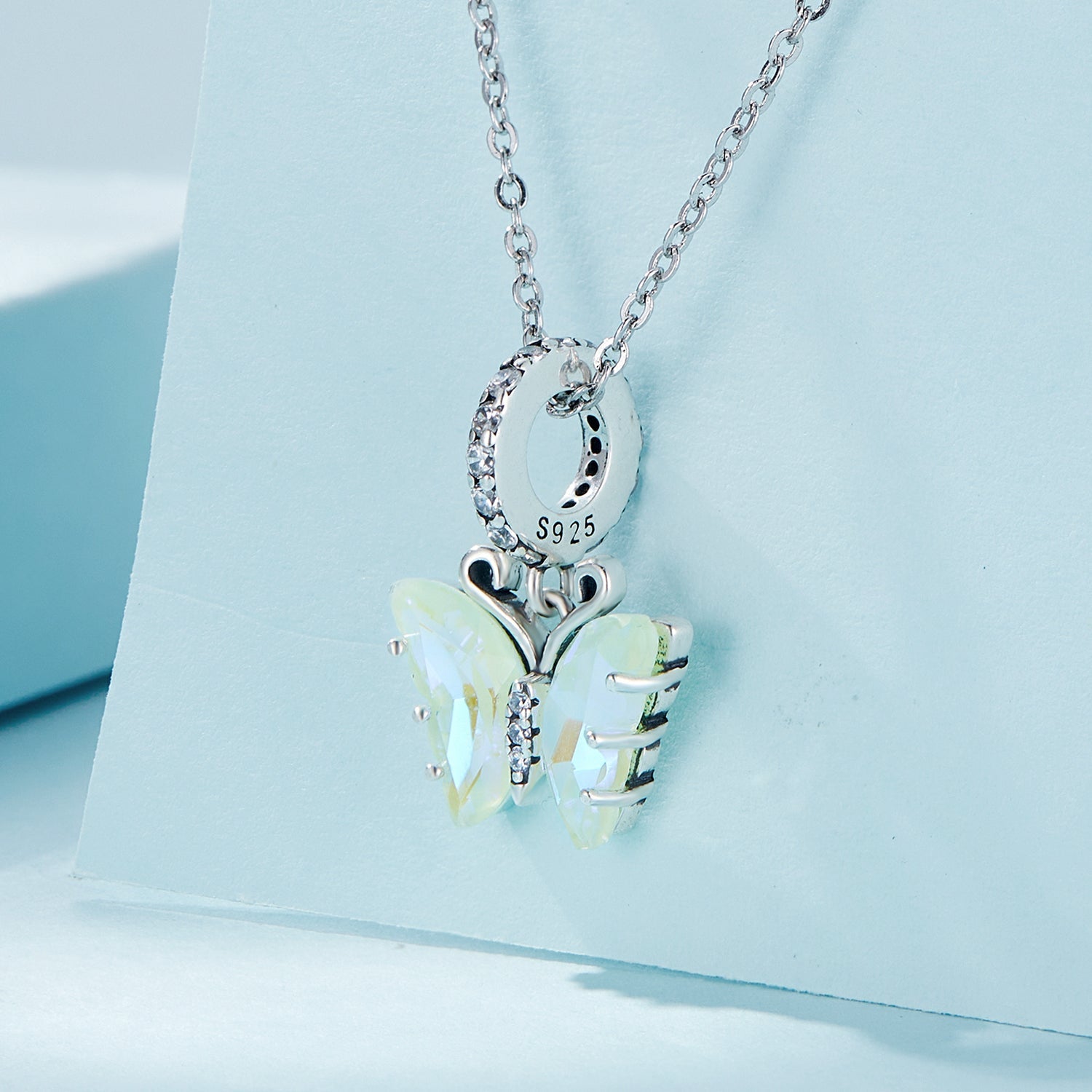 Silver Pendant Aurora Green Butterfly CZ Dangle Charm For Sale - sursenso Pendant