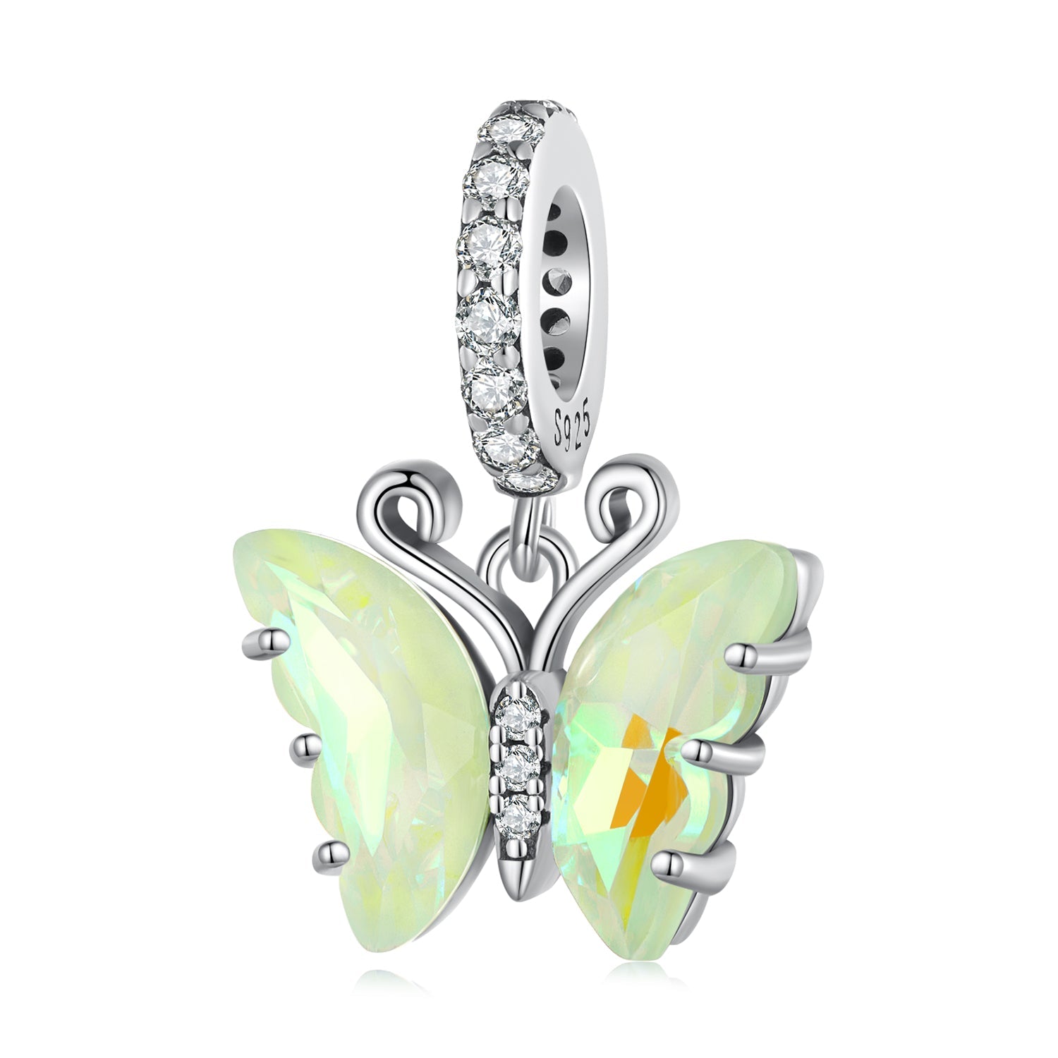 Silver Pendant Aurora Green Butterfly CZ Dangle Charm For Sale - sursenso Pendant