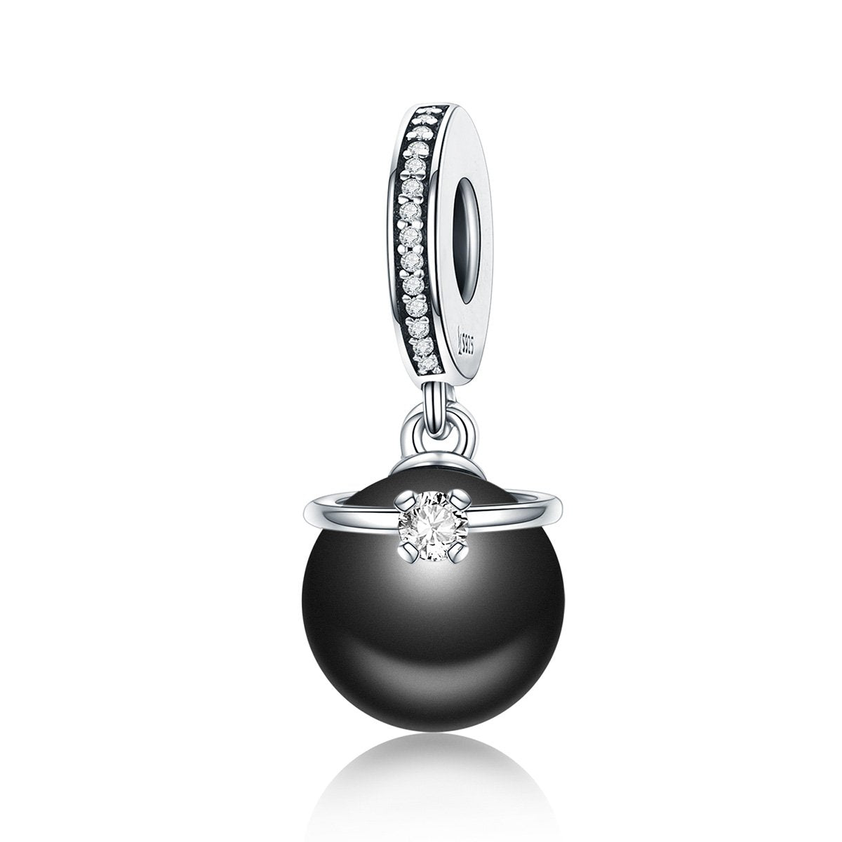 Silver Pendant Black Pearl CZ Dangle Charm For Sale - sursenso Pendant
