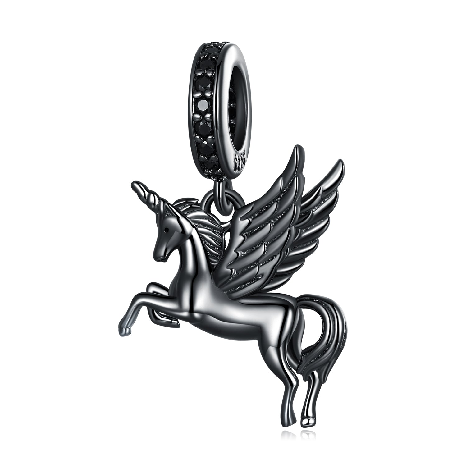 Silver Pendant Black Pegasus CZ Dangle Charm For Sale - sursenso Pendant