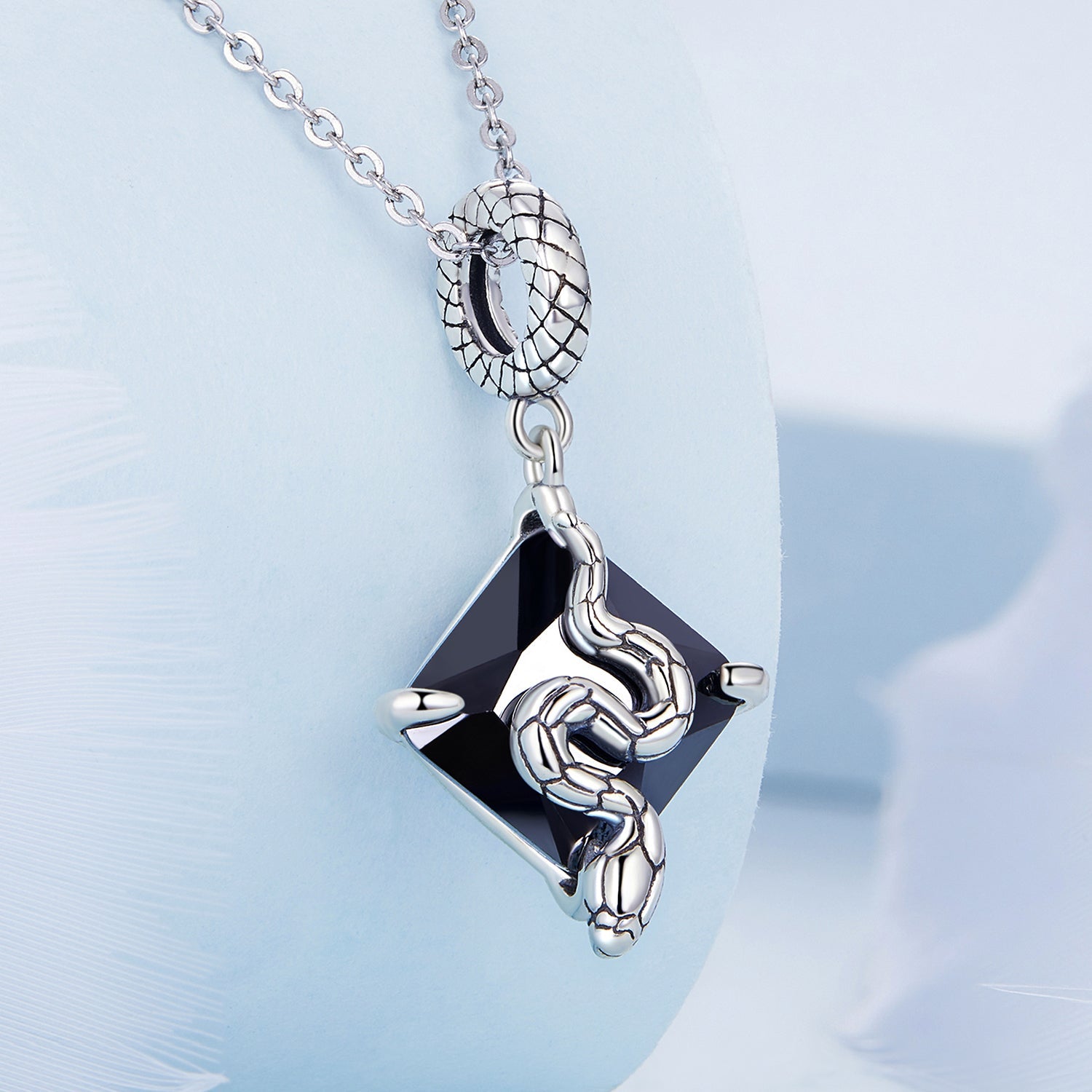 Silver Pendant Black Square Snake Dangle Charm For Sale - sursenso Pendant