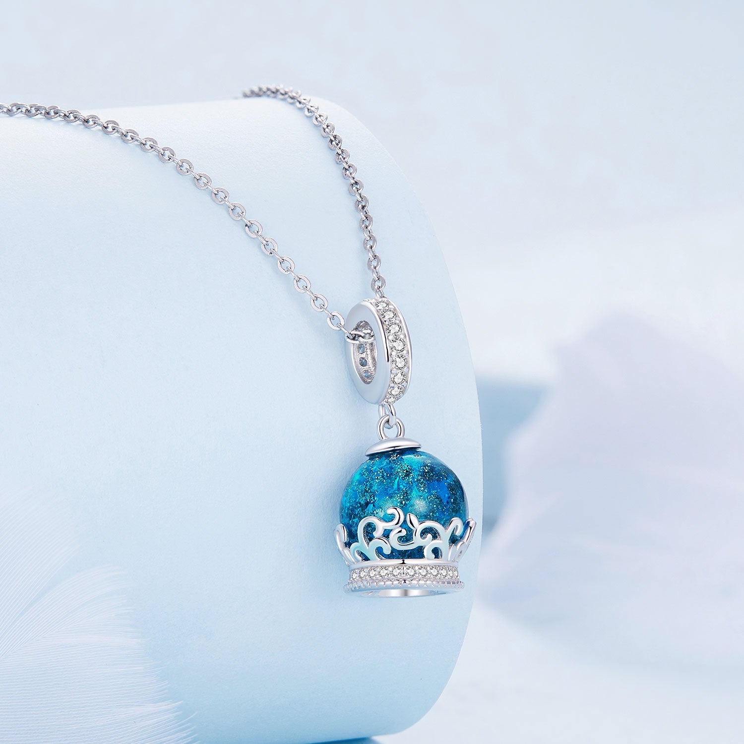 Silver Pendant Blue Crystal Ball CZ Dangle Charm For Sale - sursenso Pendant