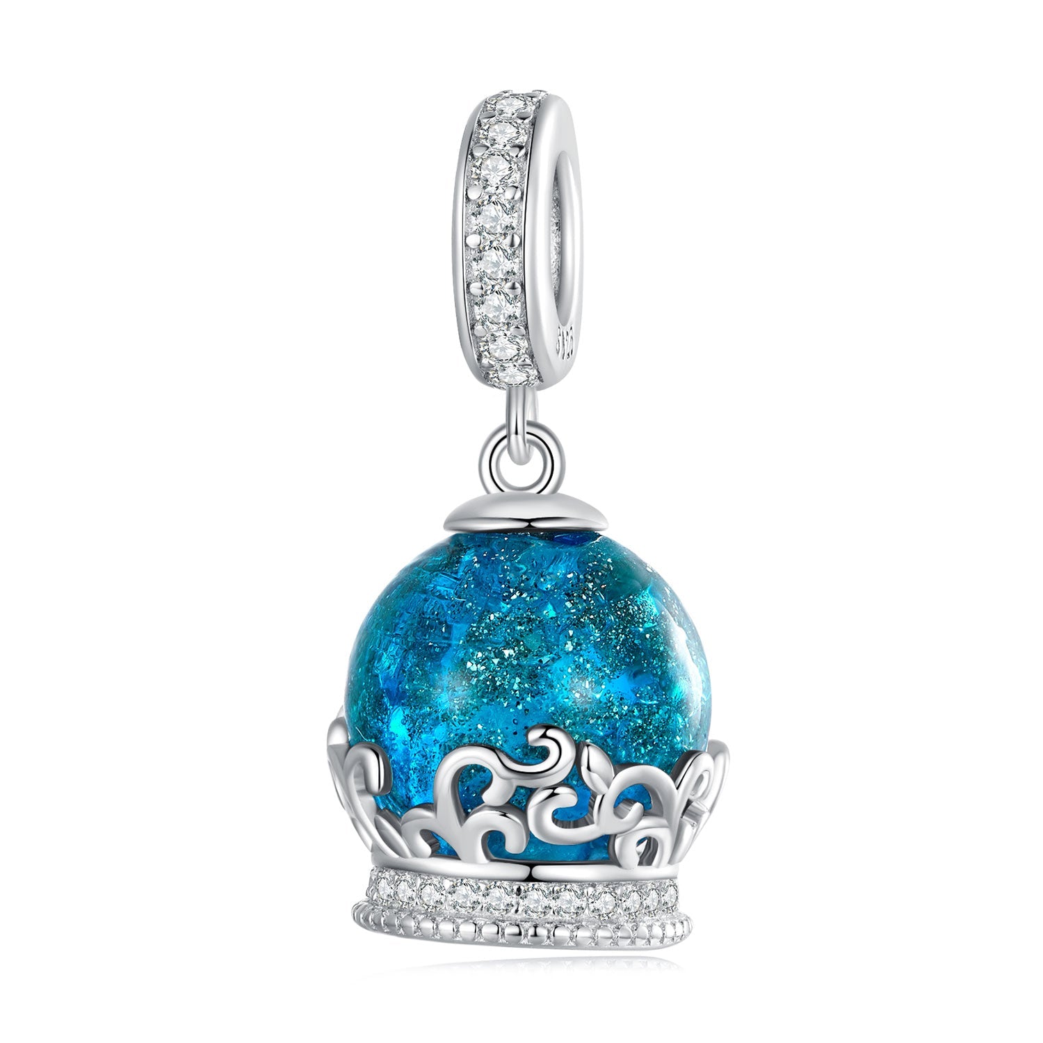Silver Pendant Blue Crystal Ball CZ Dangle Charm For Sale - sursenso Pendant