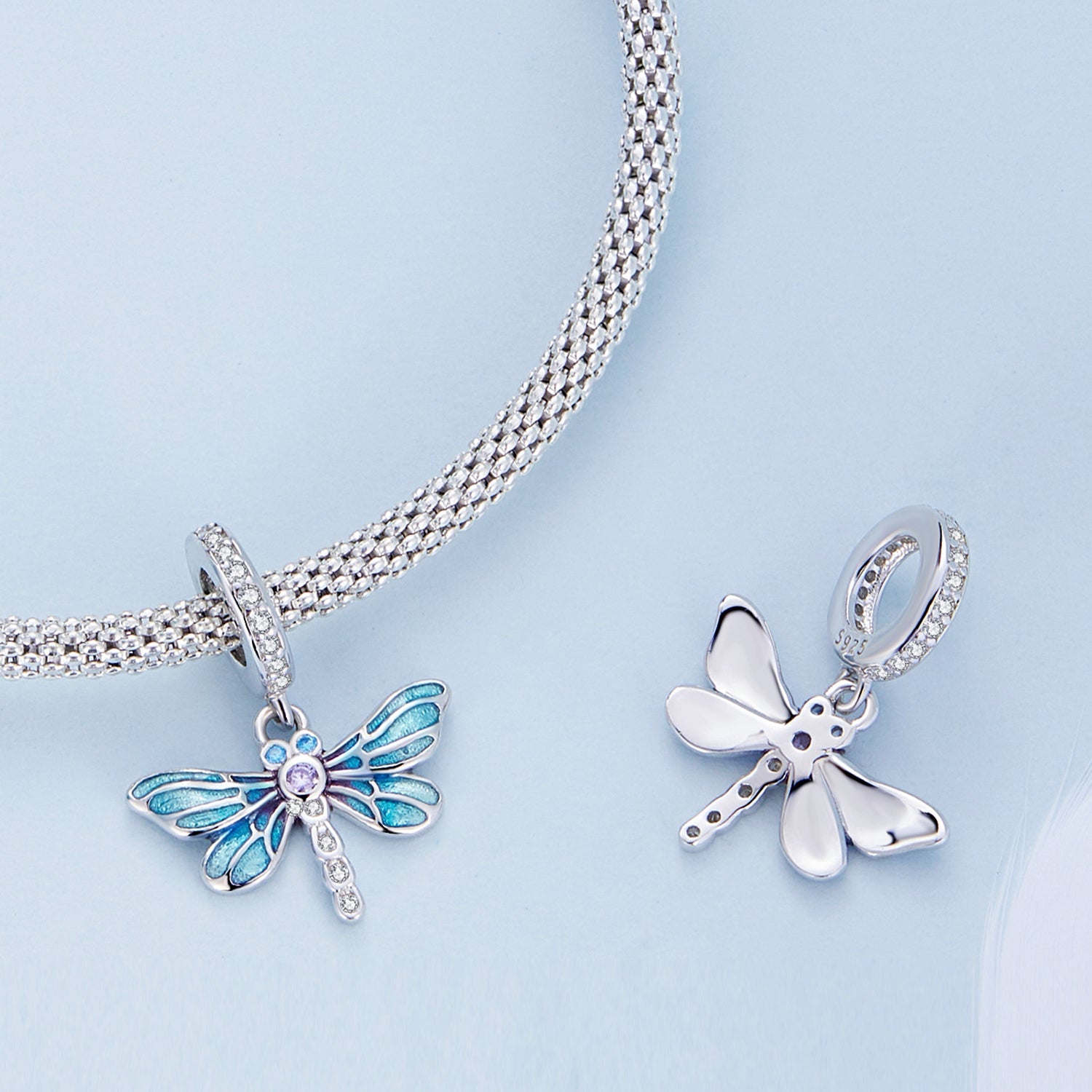 Silver Pendant Blue Dragonfly CZ Dangle Charm For Sale - sursenso Pendant