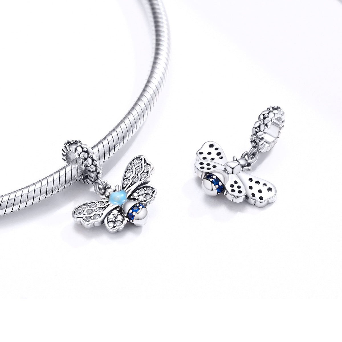 Silver Pendant Blue Enamel Bee CZ Dangle Charm For Sale - sursenso Pendant