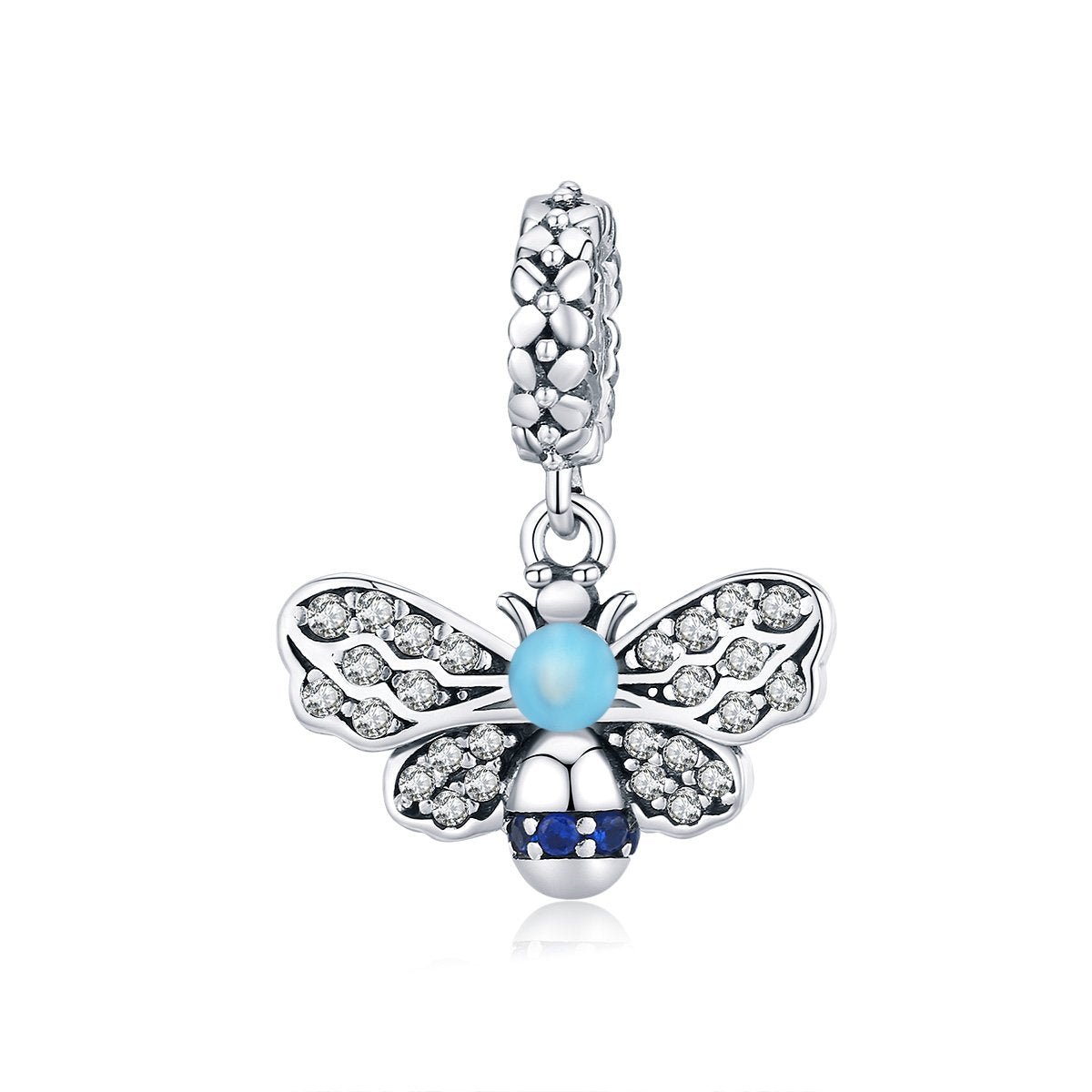 Silver Pendant Blue Enamel Bee CZ Dangle Charm For Sale - sursenso Pendant
