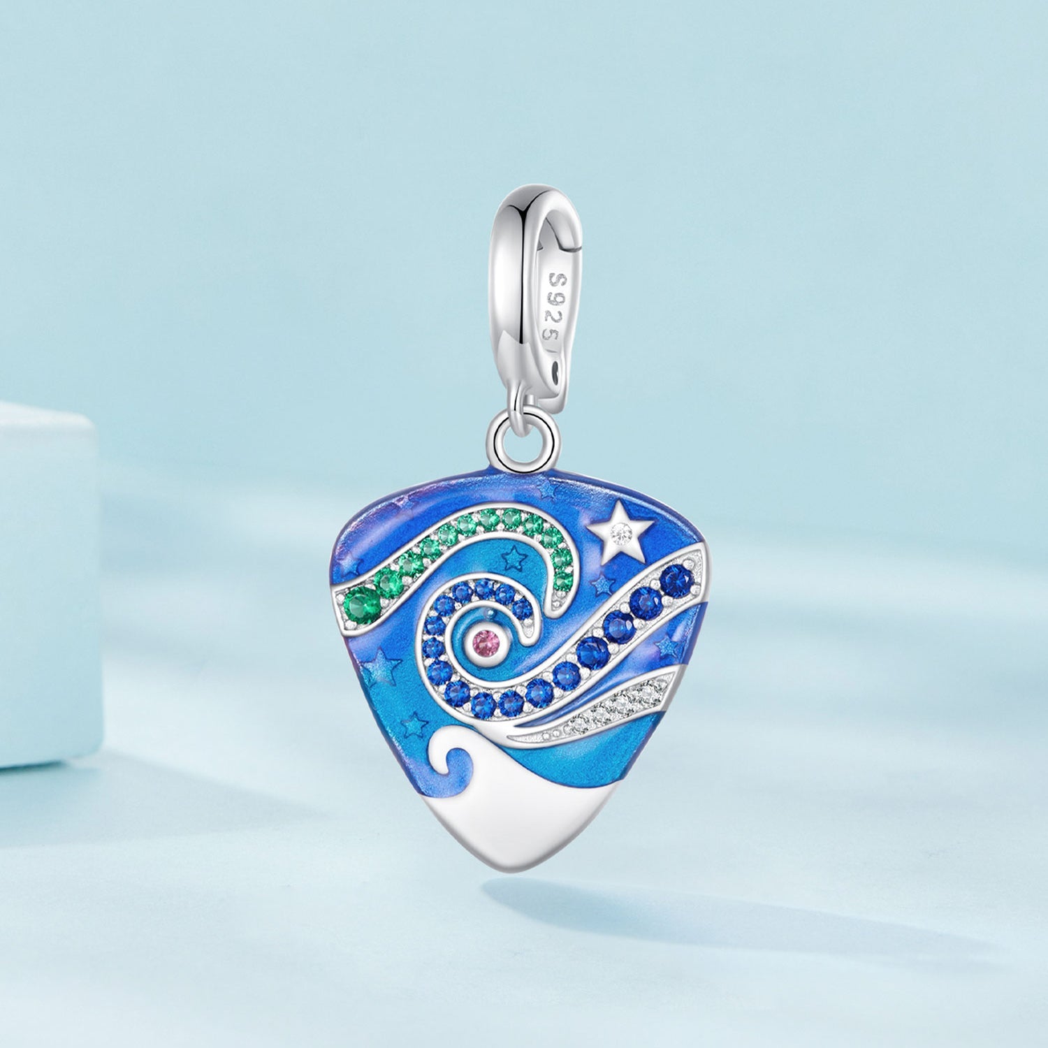 Silver Pendant Blue Guitar Pick CZ Dangle Charm For Sale - sursenso Pendant