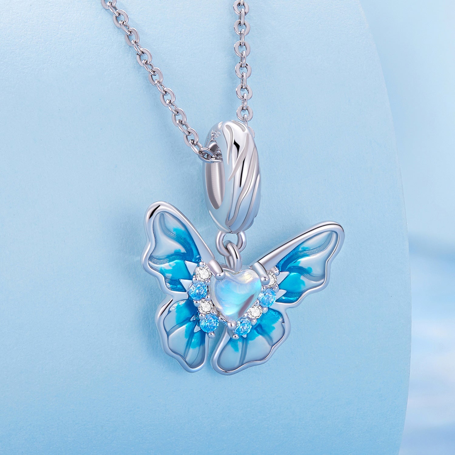 Silver Pendant Blue Heart Butterfly CZ Dangle Charm For Sale - sursenso Pendant