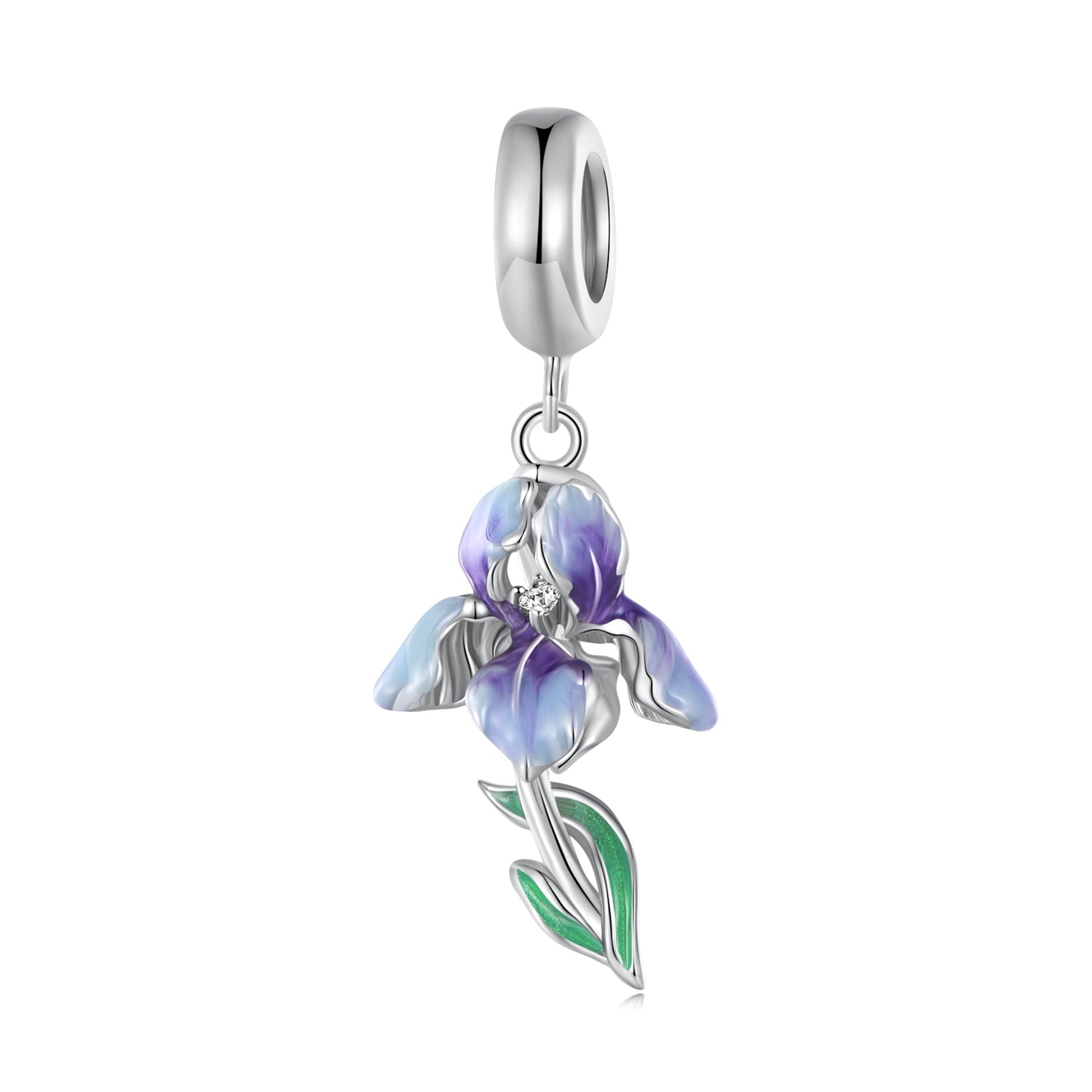 Silver Pendant Blue Irises CZ Dangle Charm For Sale - sursenso Pendant