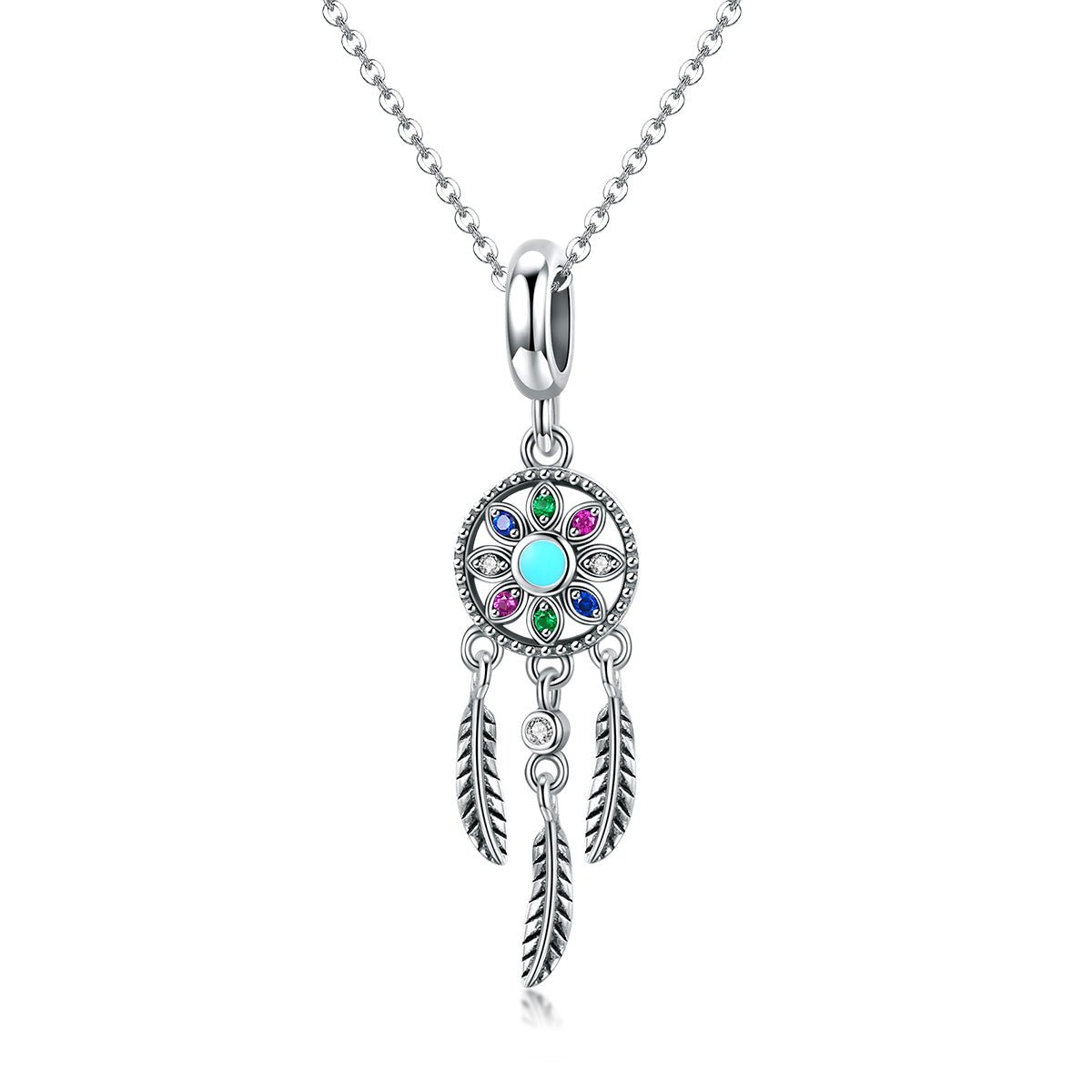 Silver Pendant Bohemian Dream Catcher CZ Dangle Charm For Sale - sursenso Pendant