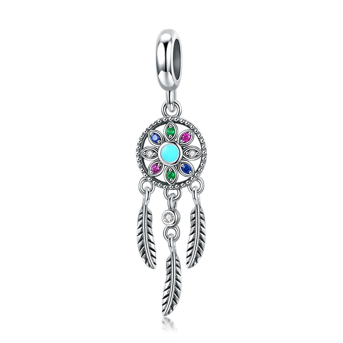 Silver Pendant Bohemian Dream Catcher CZ Dangle Charm For Sale - sursenso Pendant