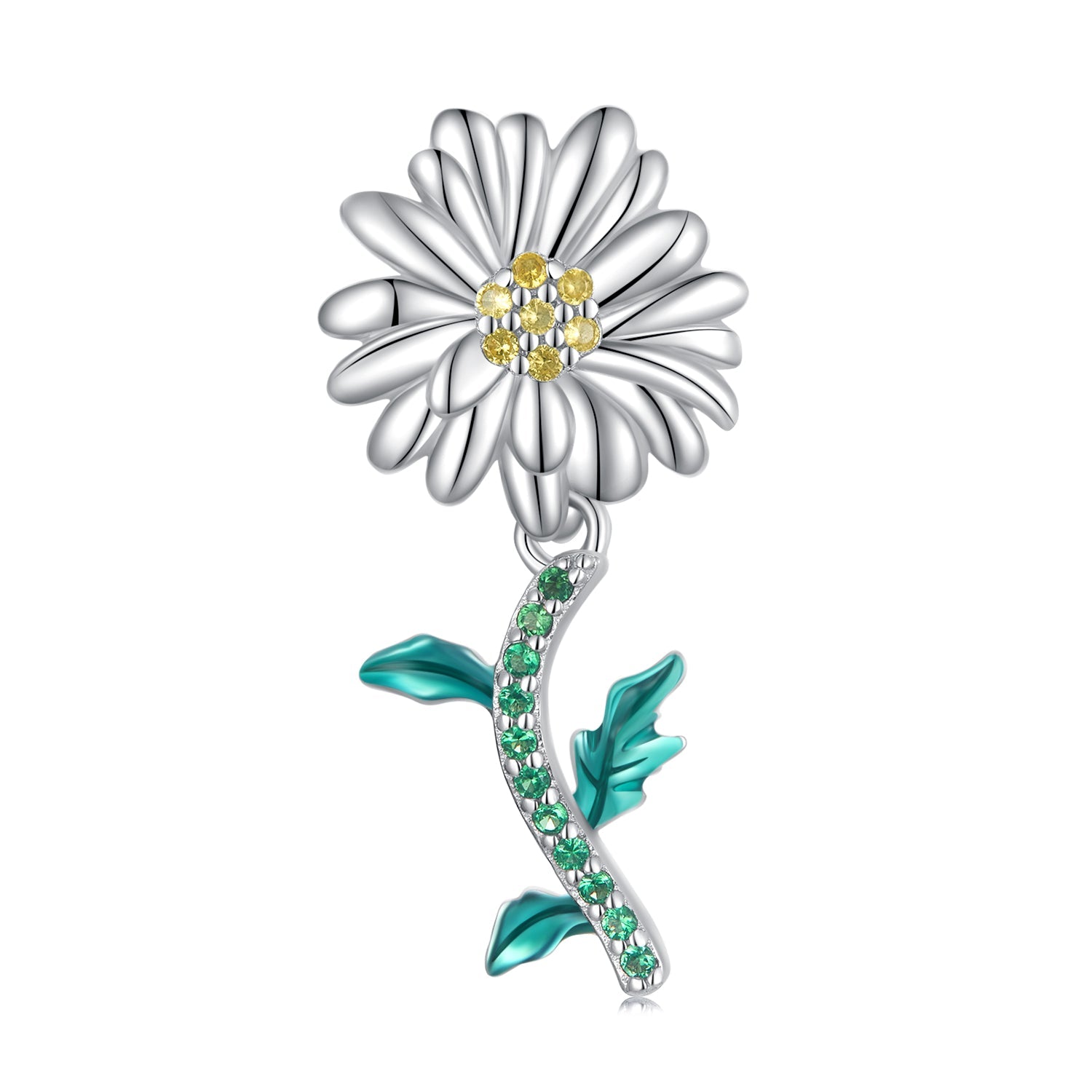 Silver Pendant Charm White Daisy CZ Dangle Charm For Sale - sursenso Charm