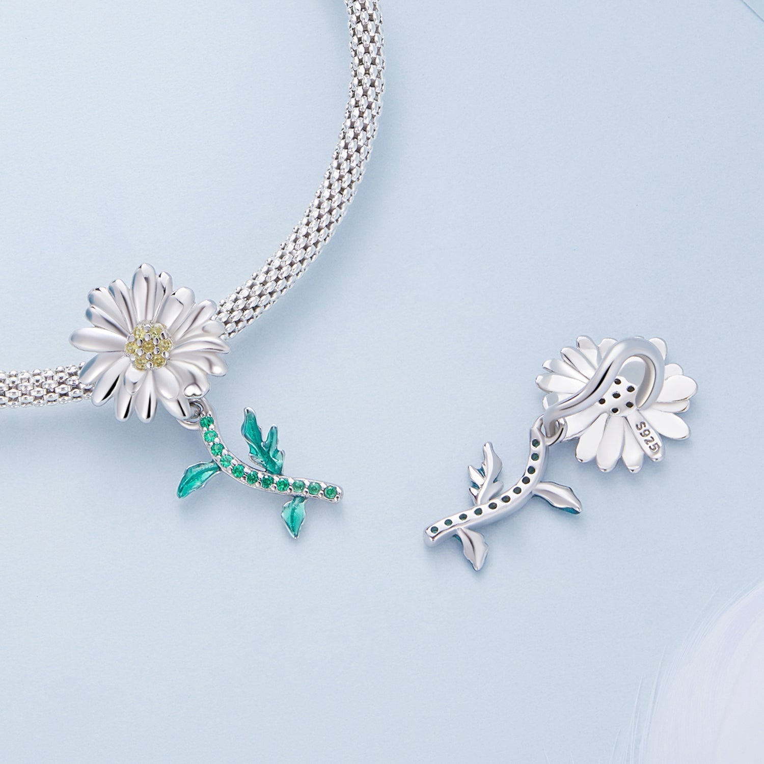 Silver Pendant Charm White Daisy CZ Dangle Charm For Sale - sursenso Charm