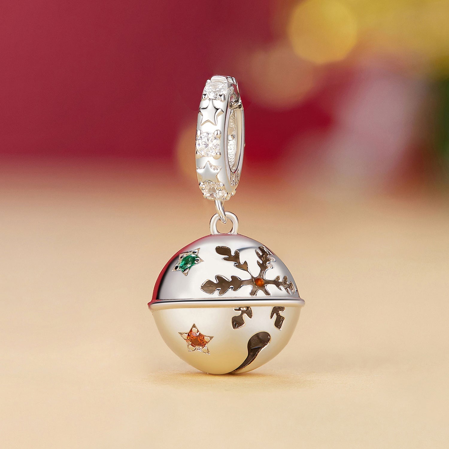 Silver Pendant Christmas Bell CZ Dangle Charm For Sale - sursenso Pendant