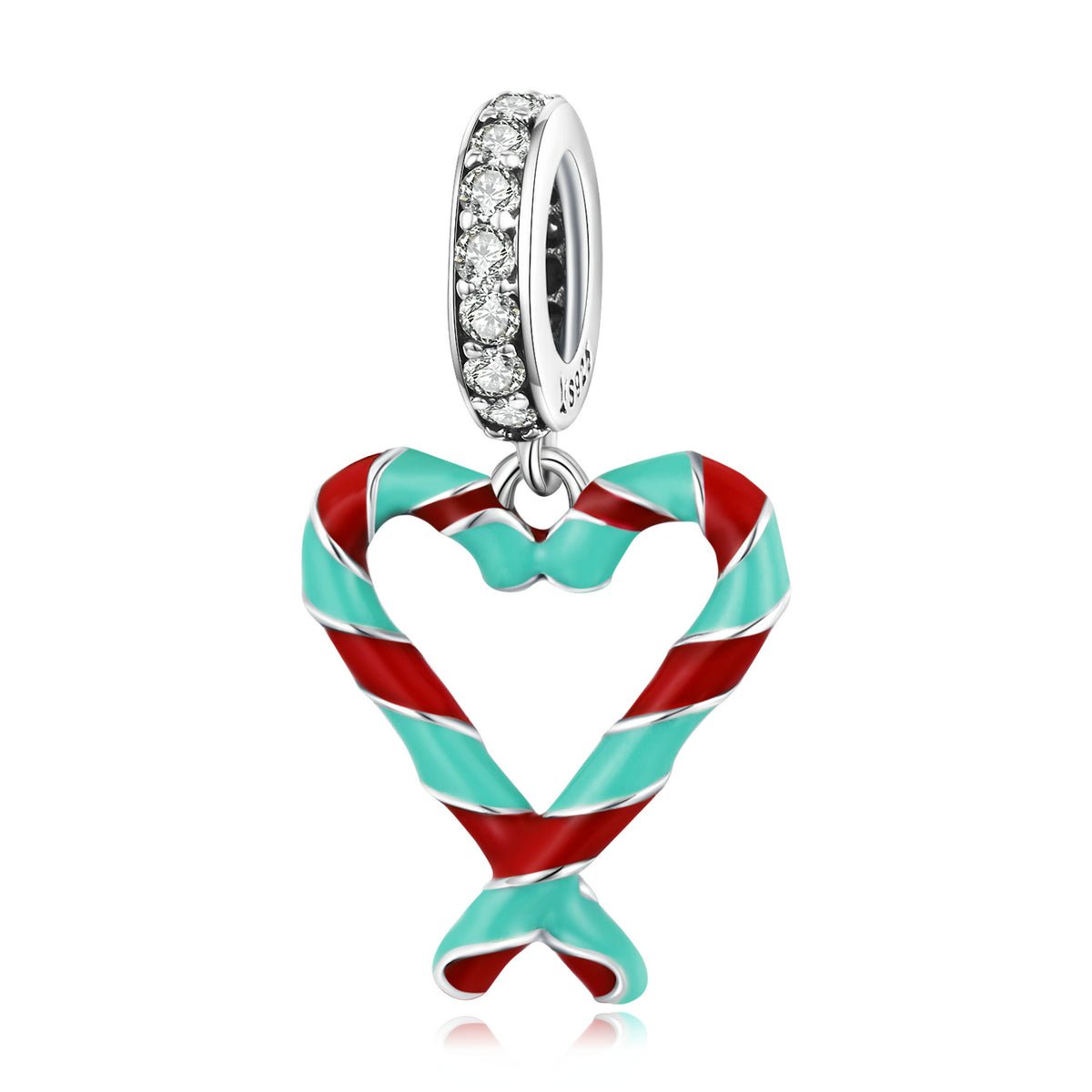 Silver Pendant Christmas Love Candy Canes CZ Dangle Charm For Sale - sursenso Pendant