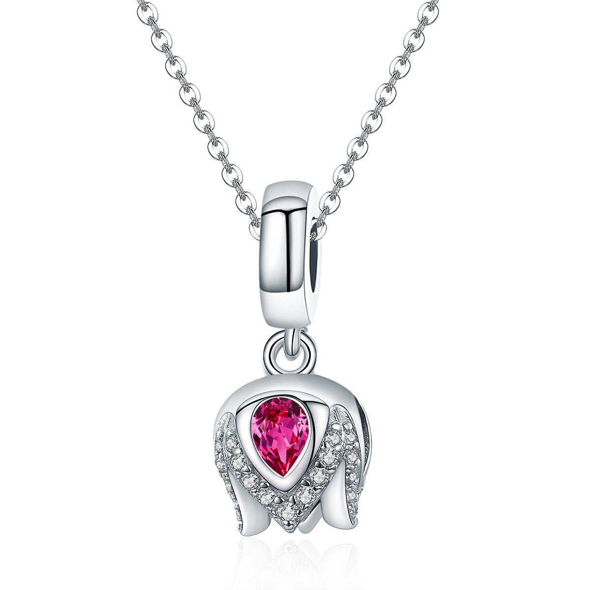 Silver Pendant Christmas Red Crystal Tulip CZ Dangle Charm For Sale - sursenso Pendant