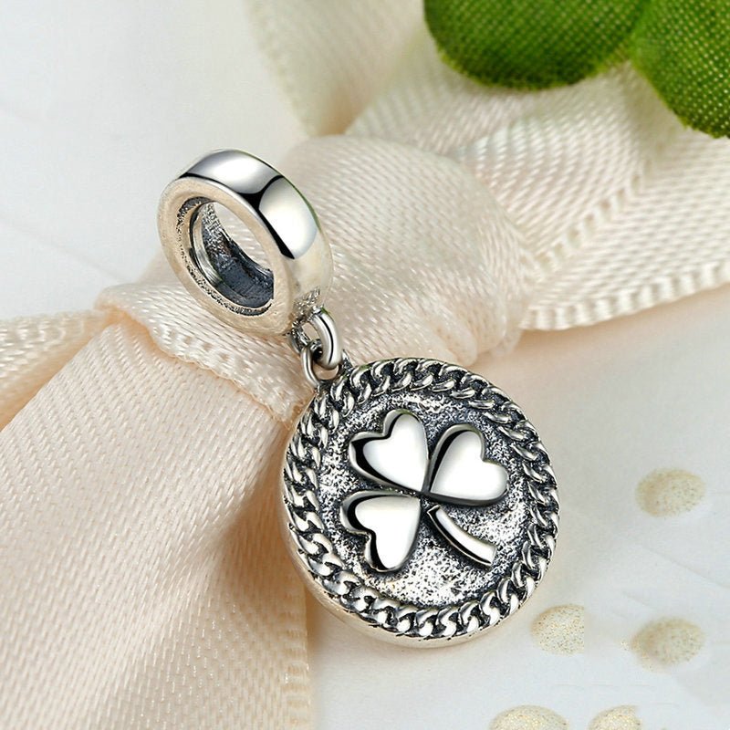 Silver Pendant Clover Round Dangle Charm For Sale - sursenso Pendant
