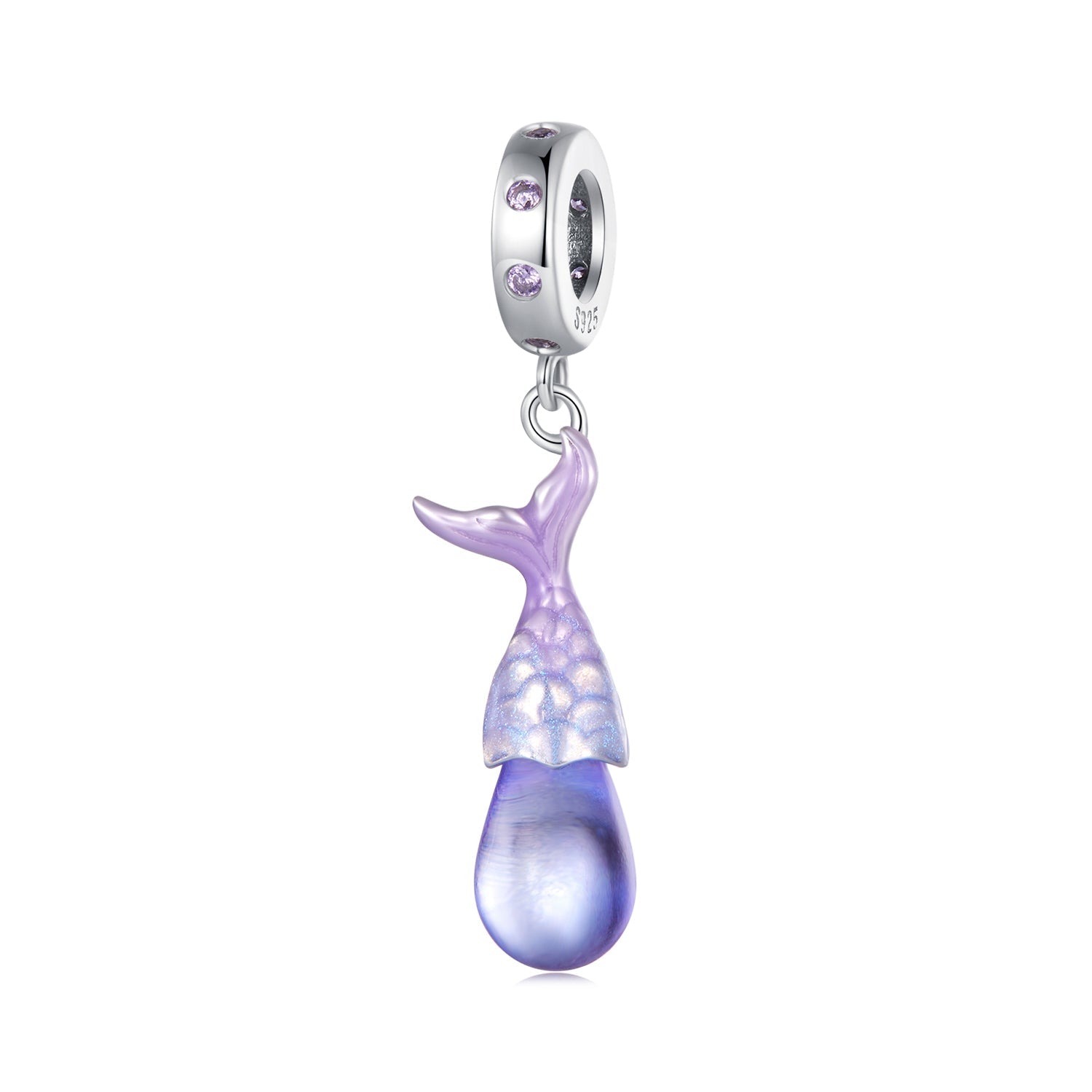 Silver Pendant Colorful Mermaid Tear CZ Dangle Charm For Sale - sursenso Pendant