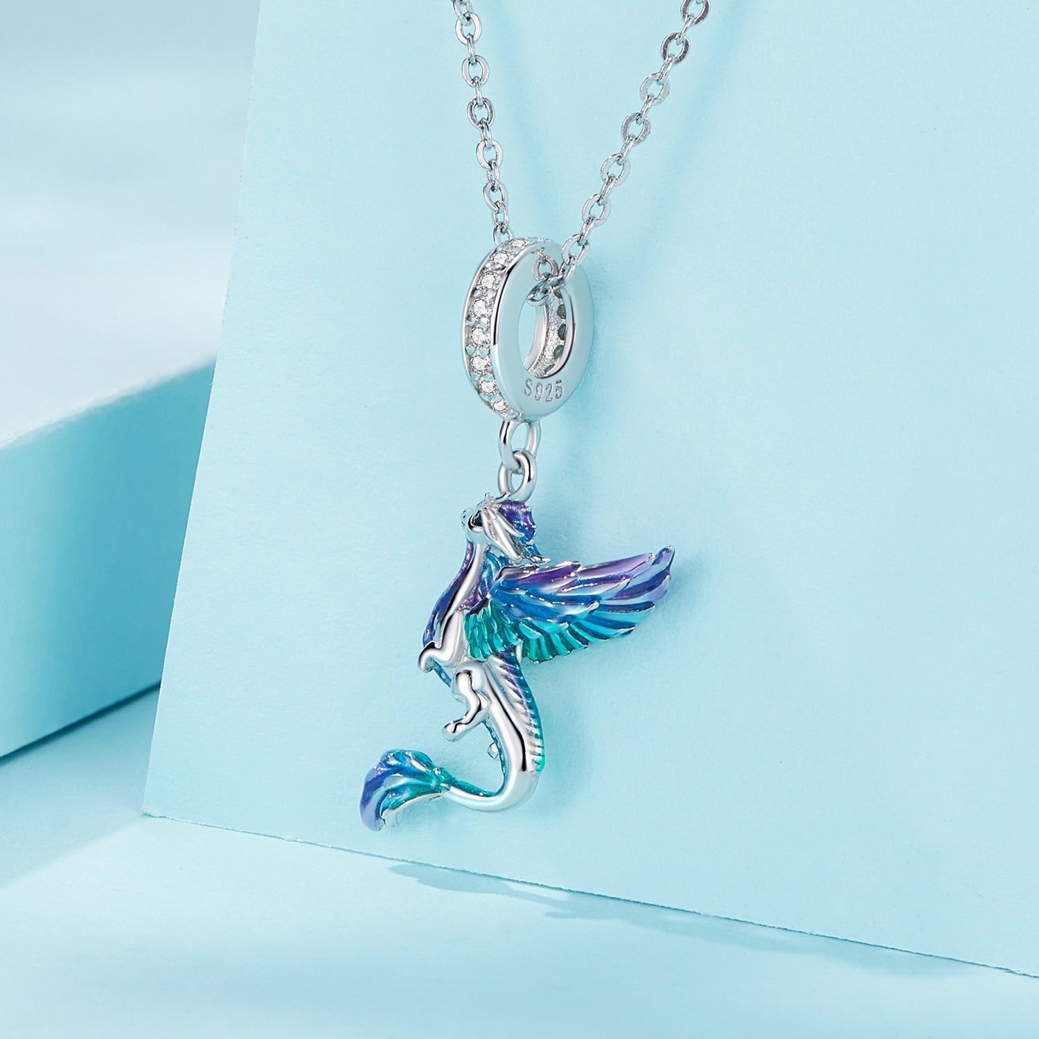 Silver Pendant Cute Flying Dragon CZ Dangle Charm For Sale - sursenso Pendant