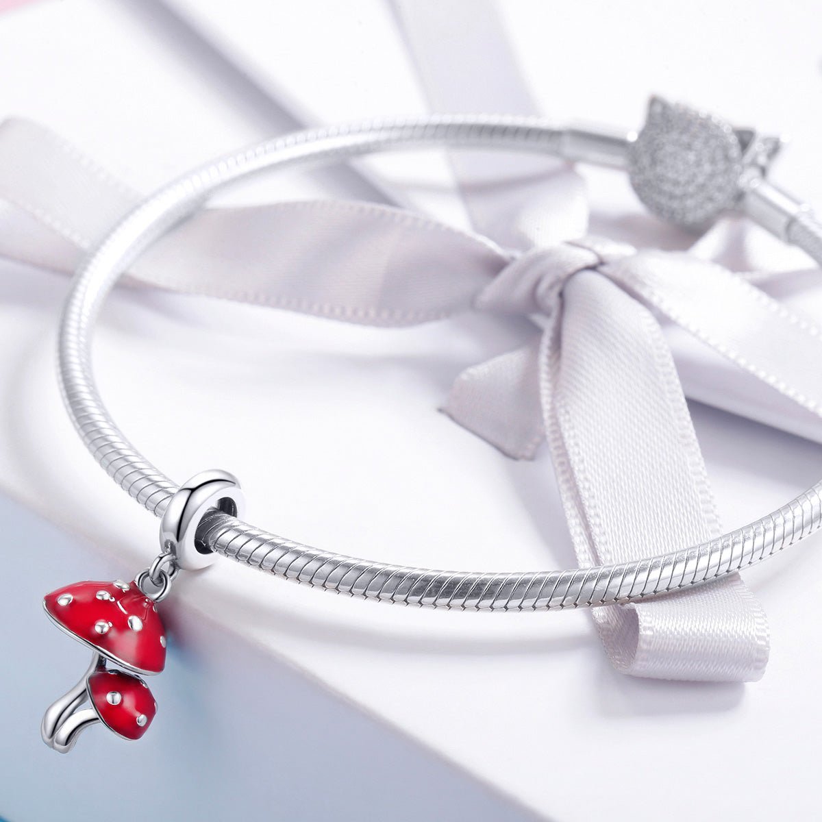 Silver Pendant Cute Mushroom Red Enamel Dangle Charm For Sale - sursenso Pendant