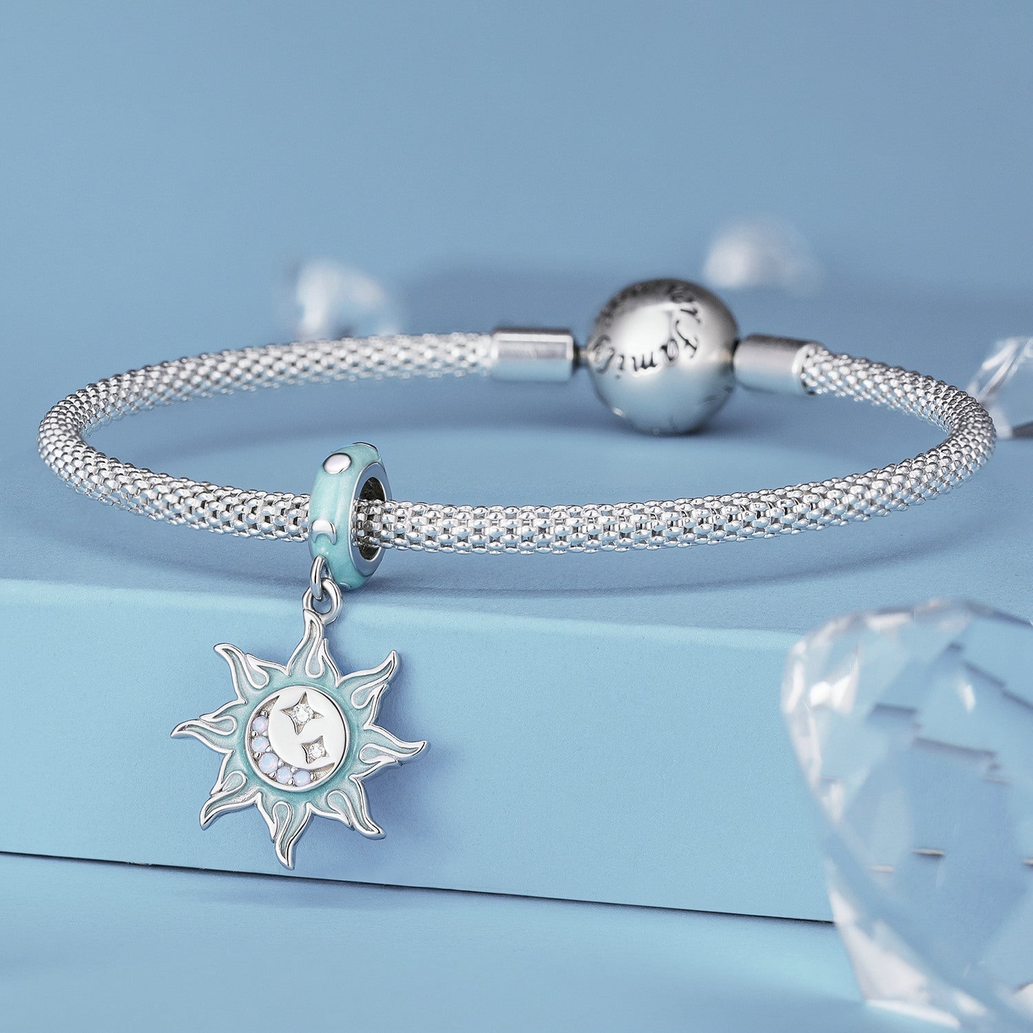 Silver Pendant Cyan Sun Moon Star CZ Dangle Charm For Sale - sursenso Pendant