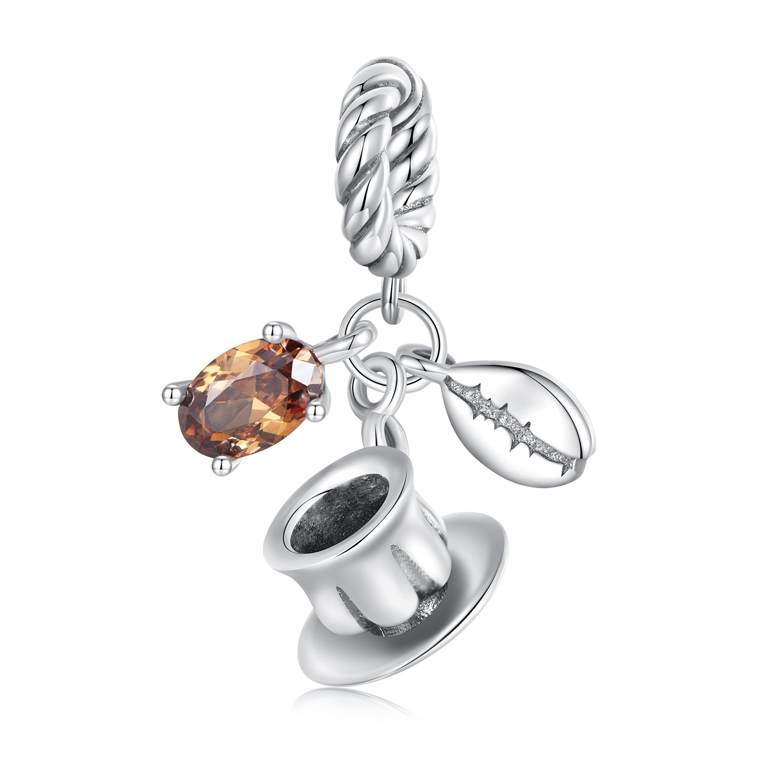 Silver Pendant Delicious Coffee and Coffee Bean CZ Dangle Charm For Sale - sursenso Pendant
