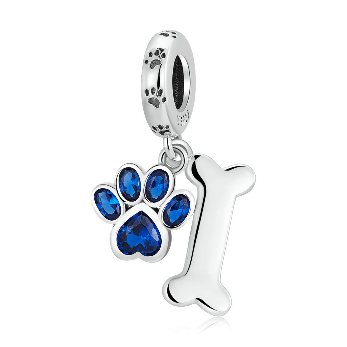 Silver Pendant Dog Paw & Bone CZ Dangle Charm For Sale - sursenso Pendant