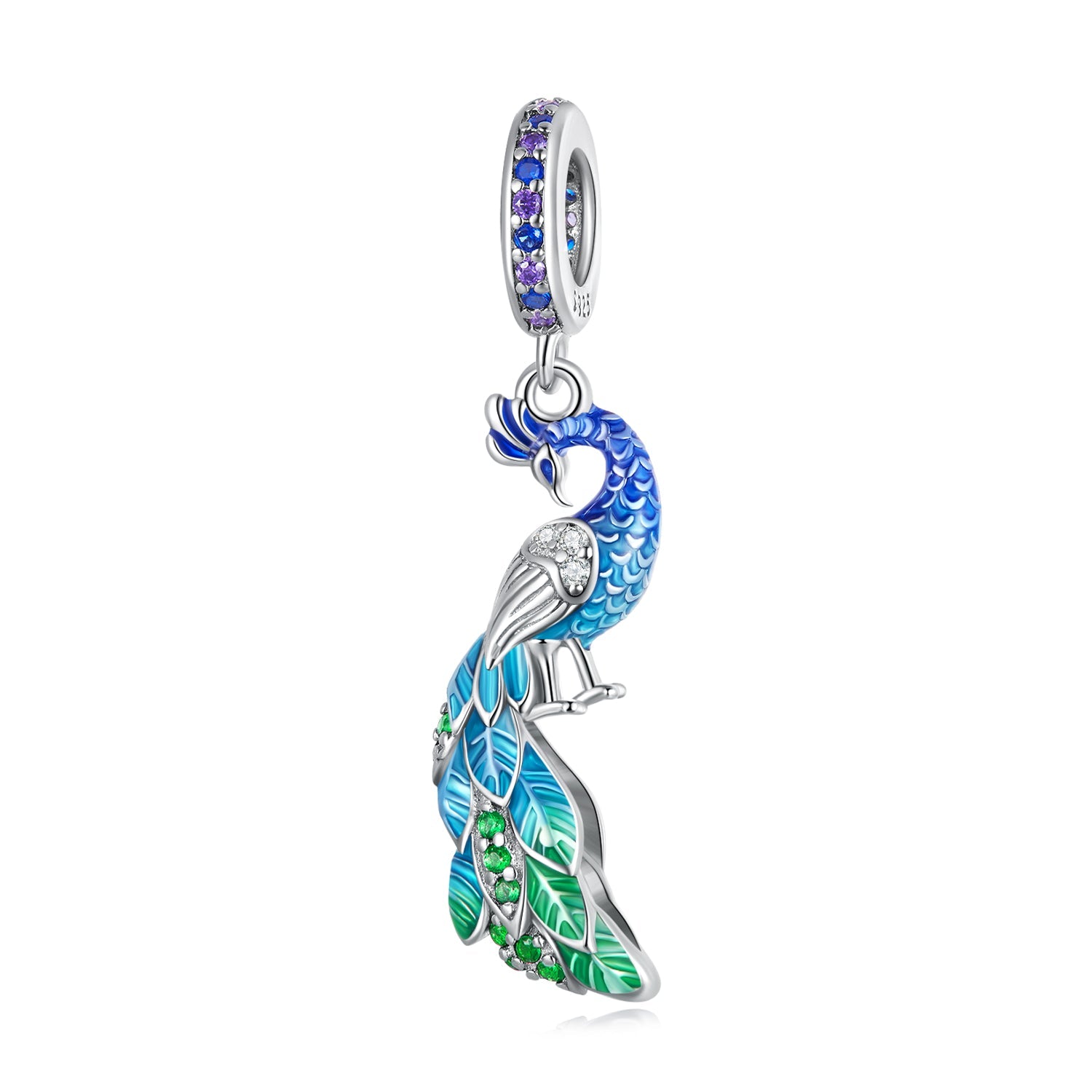 Silver Pendant Elegant Peacock CZ Dangle Charm For Sale - sursenso Pendant