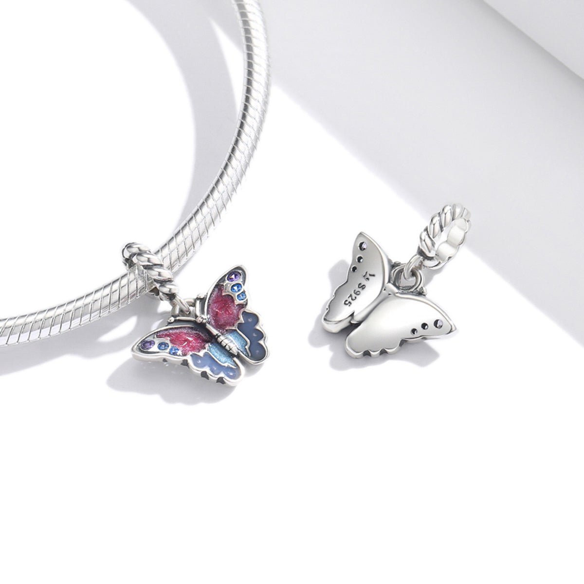 Silver Pendant Fantasy Purple Butterfly CZ Dangle Charm For Sale - sursenso Pendant