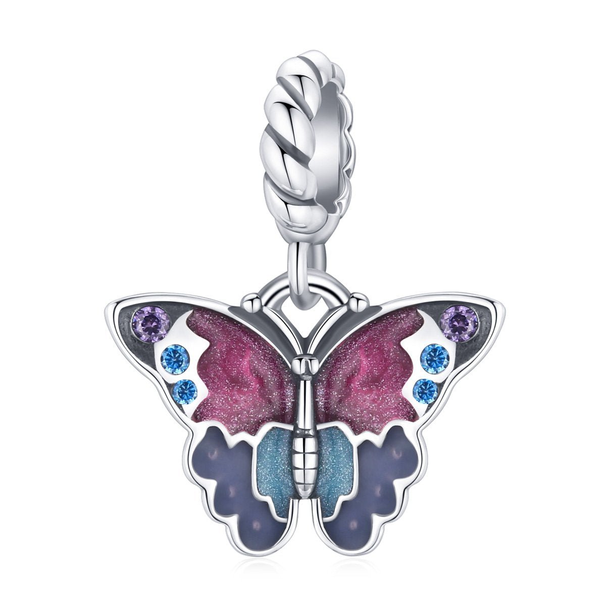 Silver Pendant Fantasy Purple Butterfly CZ Dangle Charm For Sale - sursenso Pendant