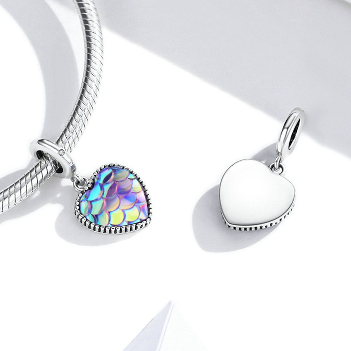 Silver Pendant Fish Scale Heart with Colored CZ Dangle Charm For Sale - sursenso Pendant