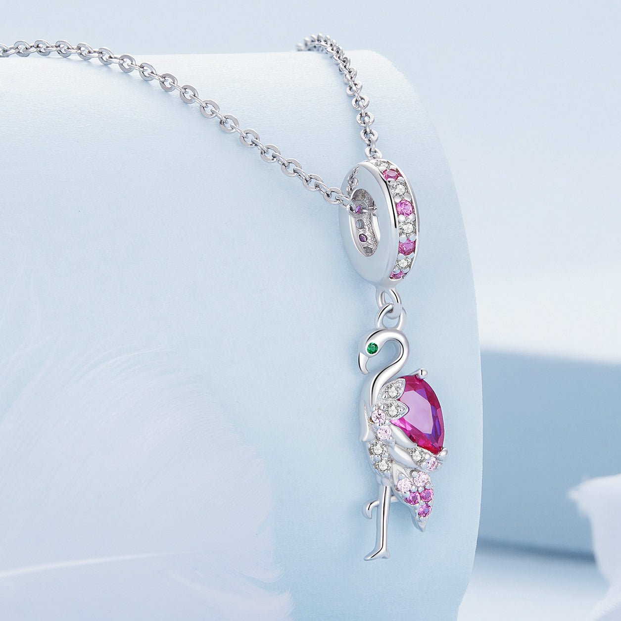 Silver Pendant Flamingo Pink CZ Dangle Charm For Sale - sursenso Pendant