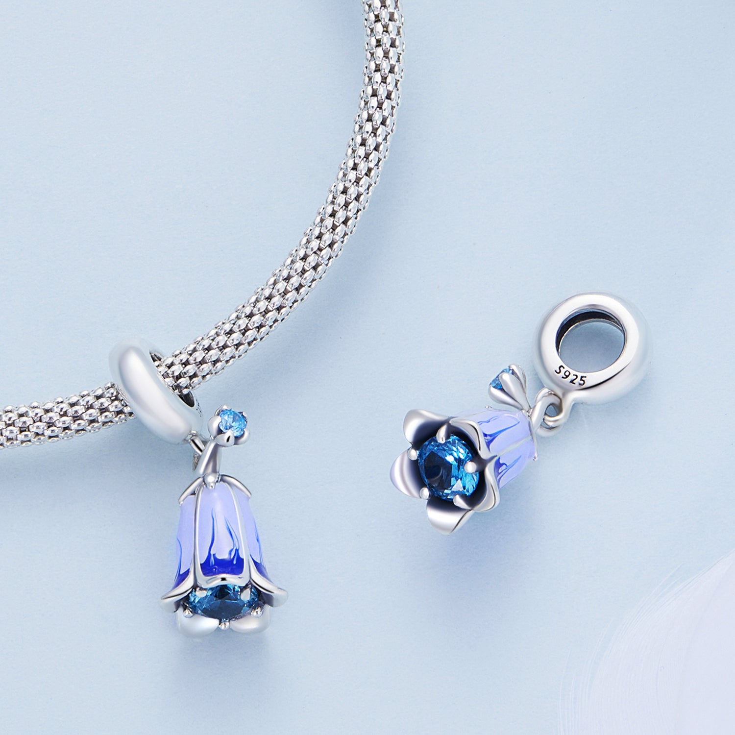 Silver Pendant Gentle Bluebell Flower CZ Dangle Charm For Sale - sursenso Pendant