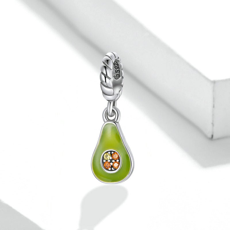 Silver Pendant Green Fresh Avocado Fruit CZ Dangle Charm For Sale - sursenso Pendant