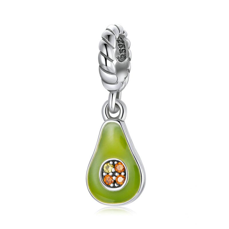Silver Pendant Green Fresh Avocado Fruit CZ Dangle Charm For Sale - sursenso Pendant