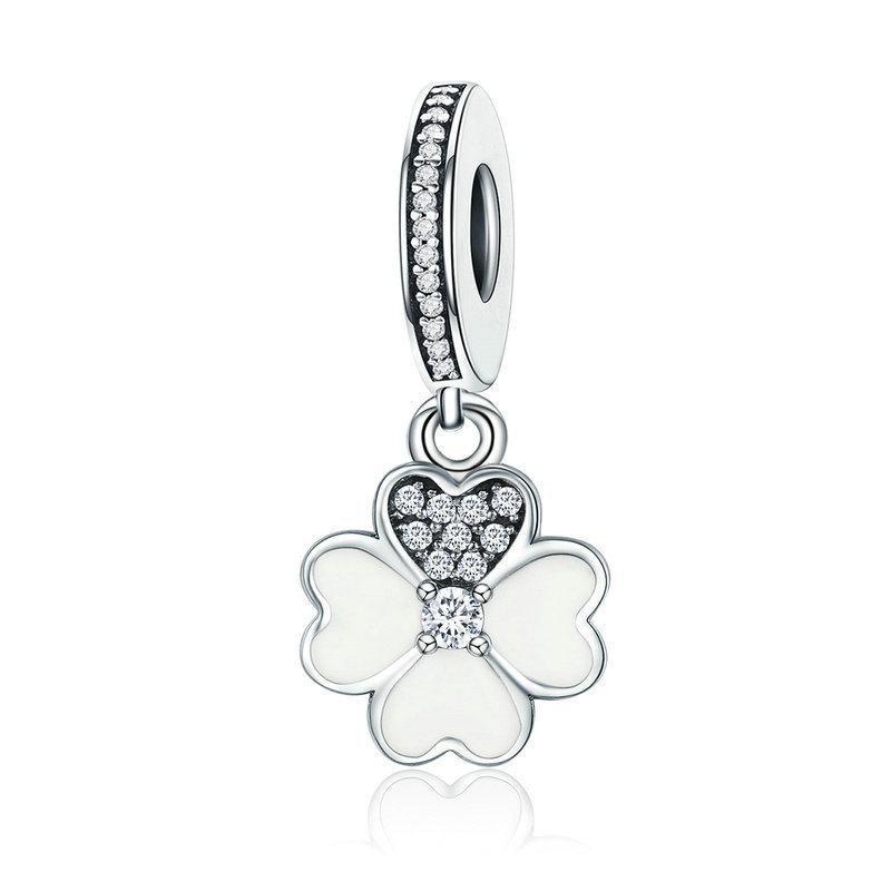 Silver Pendant Heart Petals Clover CZ Dangle Charm For Sale - sursenso Pendant