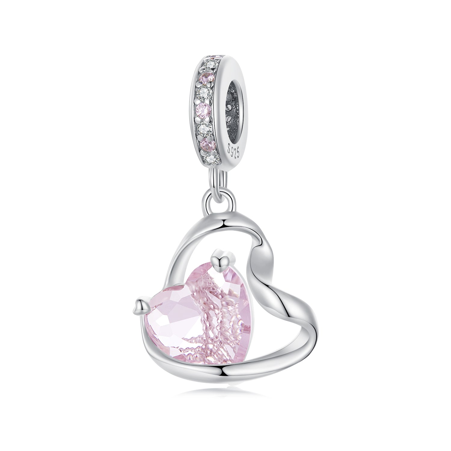 Silver Pendant Heart Ribbon CZ Dangle Charm For Sale - sursenso Pendant