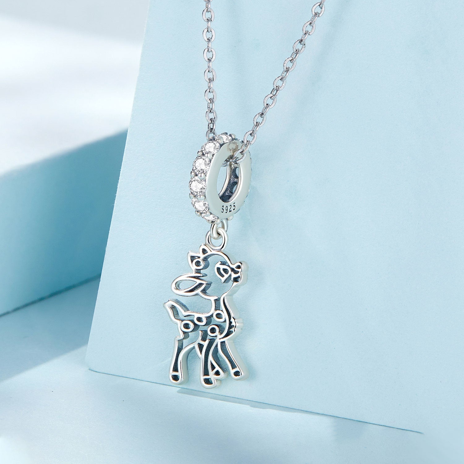 Silver Pendant Hollow Out Fawn CZ Dangle Charm For Sale - sursenso Pendant