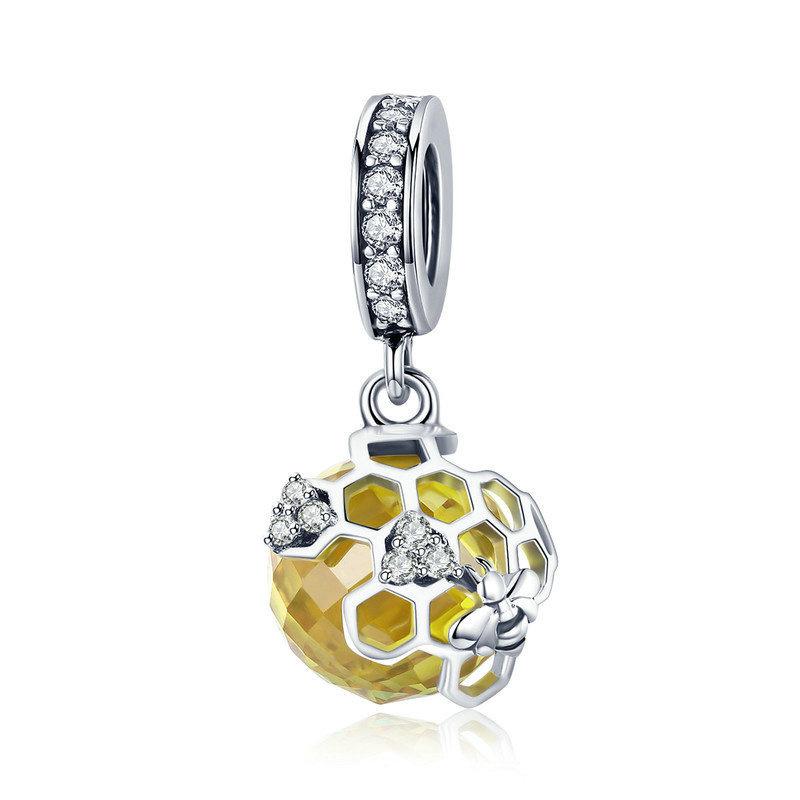 Silver Pendant Honeycomb Bee CZ Dangle Charm For Sale - sursenso Pendant