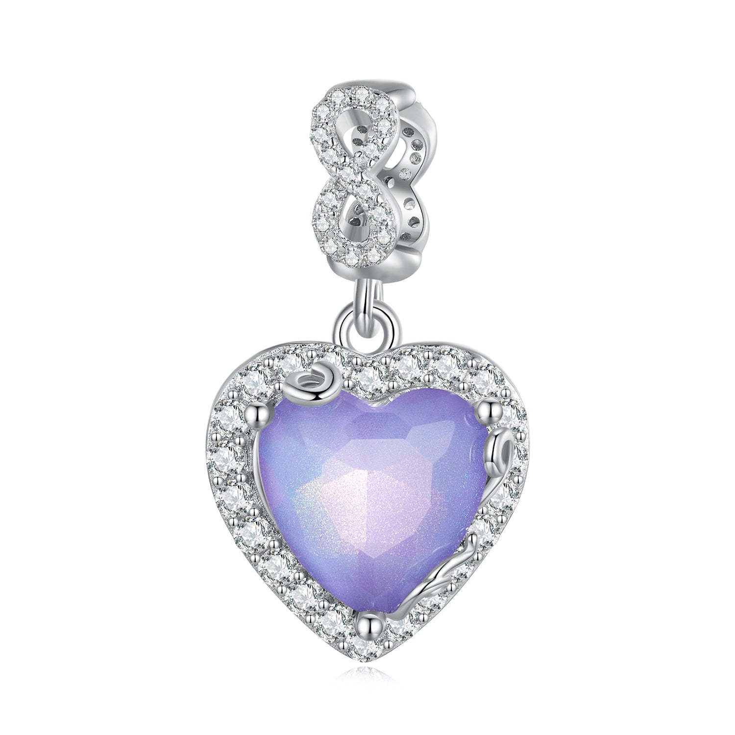 Silver Pendant Infinite Blue Heart Glass CZ Dangle Charm For Sale - sursenso Pendant
