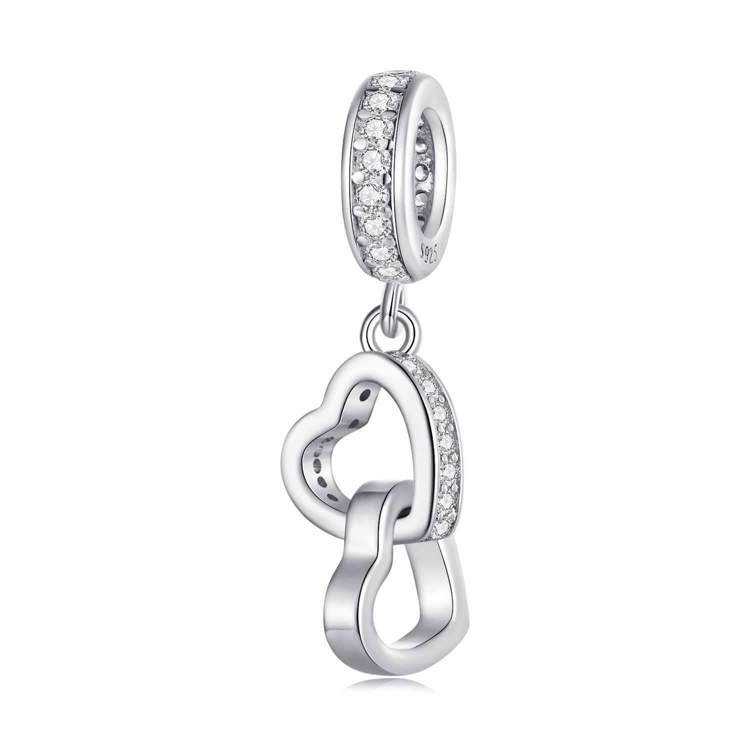 Silver Pendant Interlocking Heart CZ Dangle Charm For Sale - sursenso Pendant