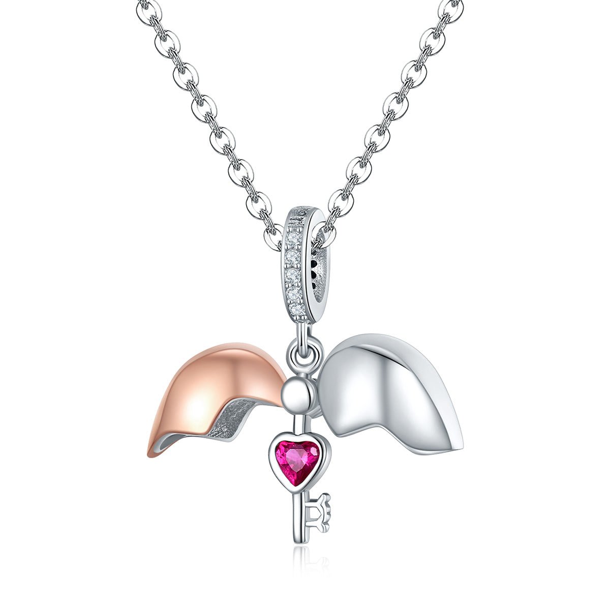 Silver Pendant Key Of Heart Open & Close CZ Dangle Charm For Sale - sursenso Pendant
