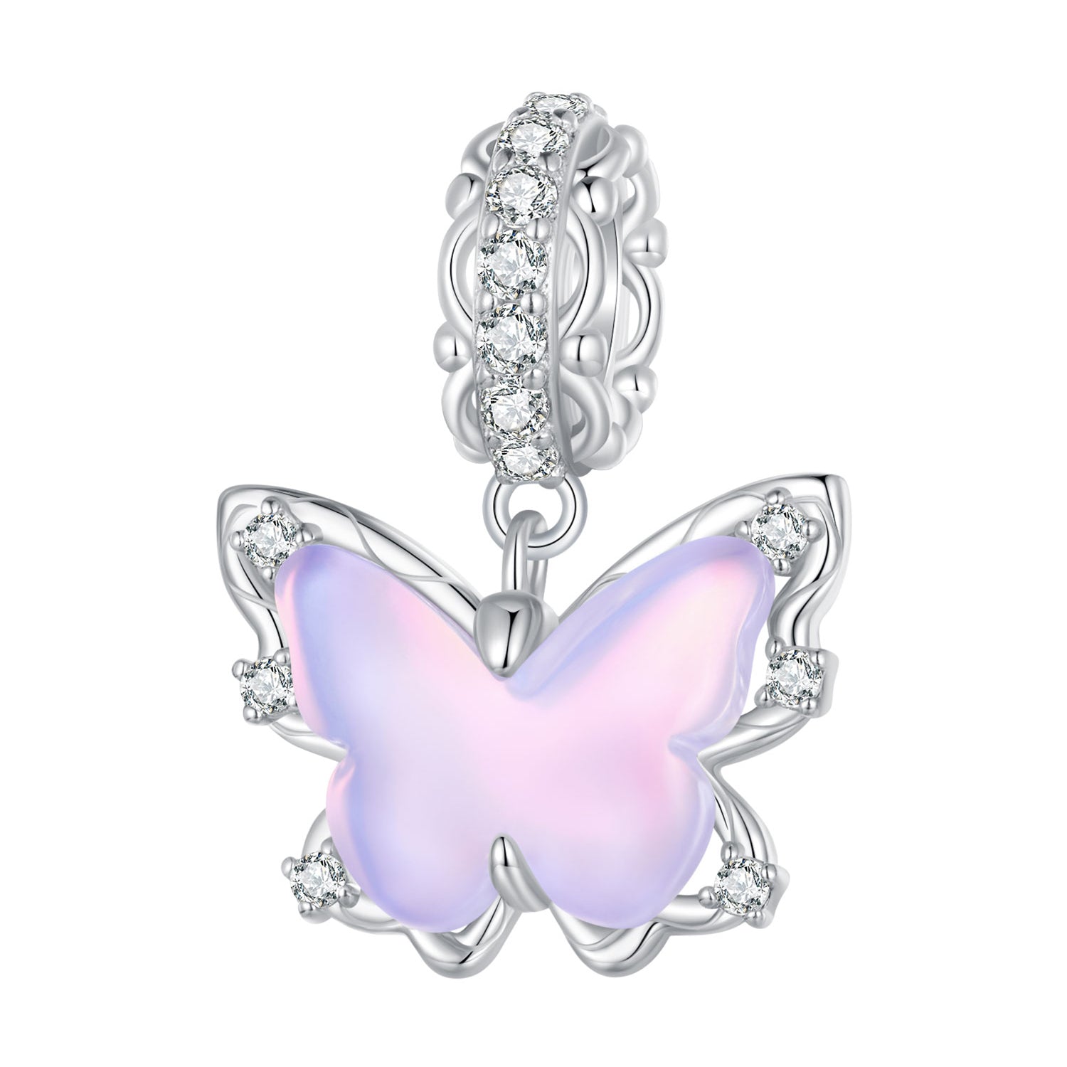 Silver Pendant Lace Butterfly CZ Dangle Charm For Sale - sursenso Pendant