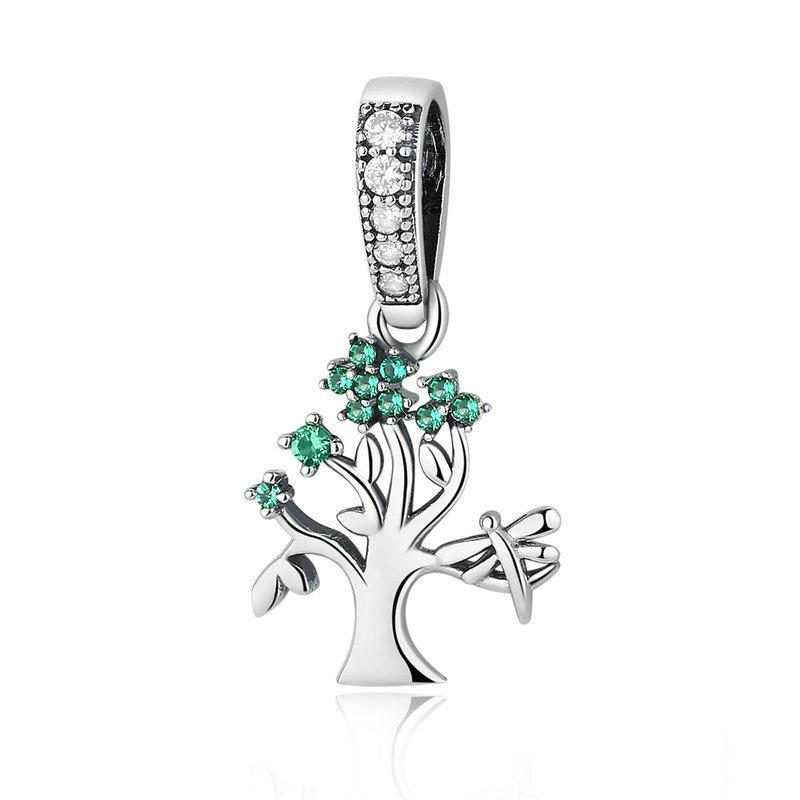 Silver Pendant Life Tree with Green CZ Dangle Charm For Sale - sursenso Pendant
